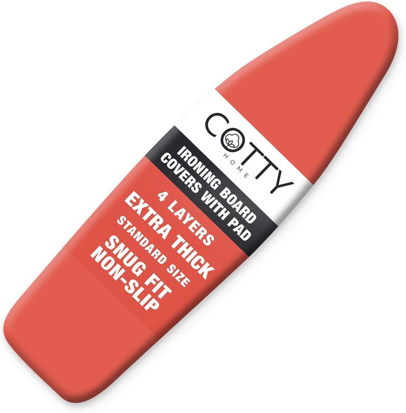 COTTY HOME Store Extra Thick Ironing Board Covers with Pad Standard Size 15x54, Heat Reflective Full Scorch Resistant Padding, Snug Fit Non-Slip Nose Pocket Fastener Straps Elastic Edges, Orange - Image 1